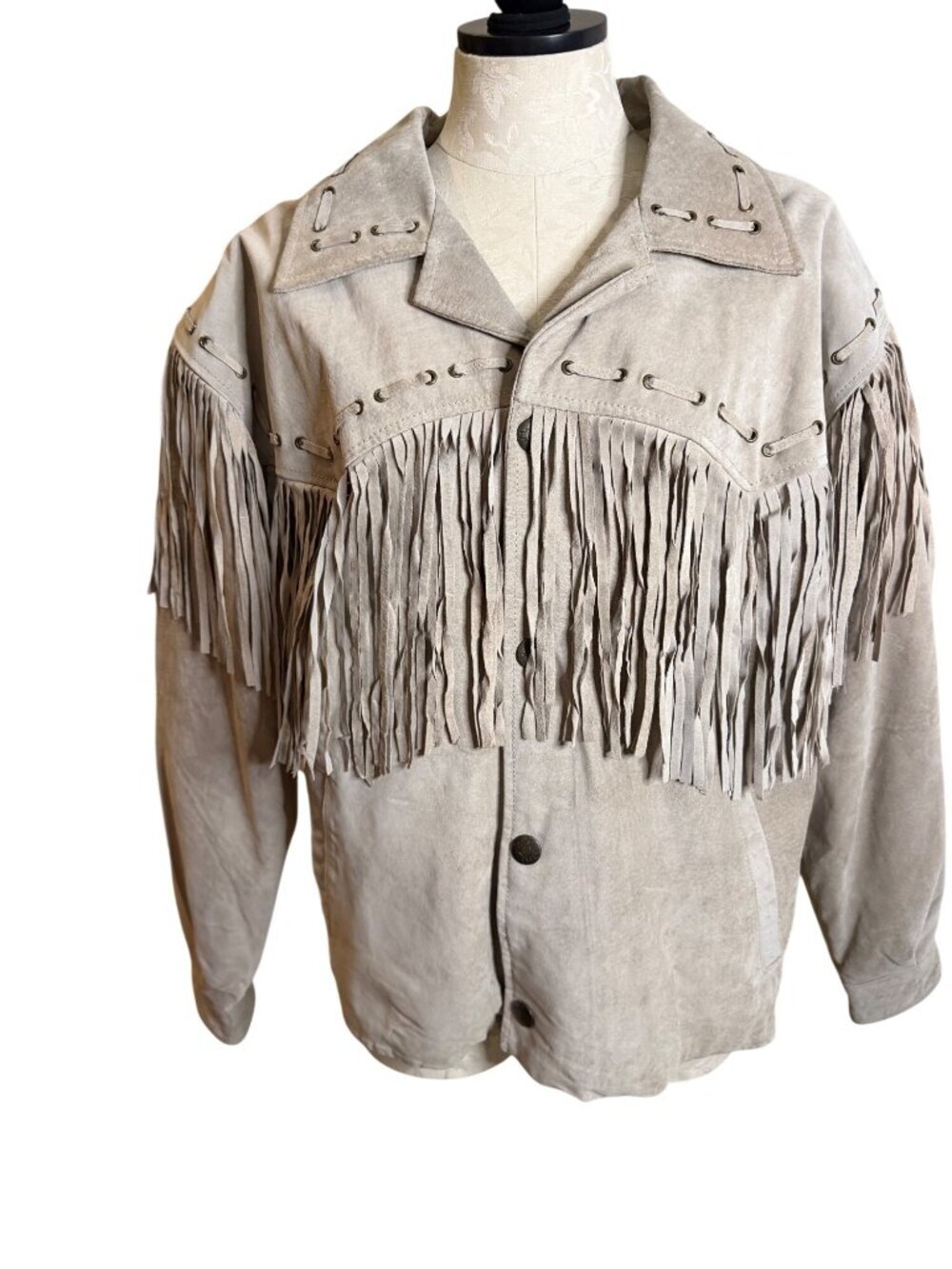 Beyond Leather Unisex Western Bomber Style Oversized Jacket Size S Beige Suede